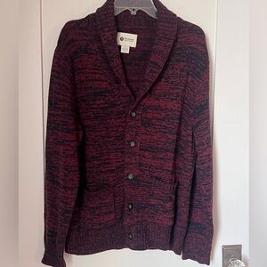 Haggar Men Knit Maroon Grandpa Shawl Collar Cozy Casual Fall Cardigan Sweater L